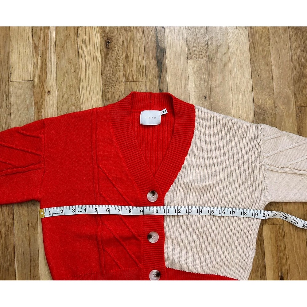 Lush Colorblock Red and Cream Cropped Button Cardigan - Picture 12 of 15